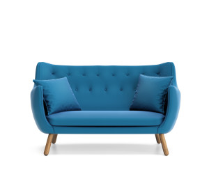 Isolated contemporary blue buttoned sofa